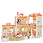 JYGOG New Toy Kids Dollhouse with Light Chimney Slide Playing House Building Playset with Acceccories Furniture DIY Pretend Play Toys for Girls 4-5 Years Old (179 Piece)