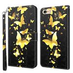 GLANDOTU Case for iPhone 5 /5s /SE 2016(Not for 2020),Flip Wallet PU Leather Cover with Magnetic Button, Standing Function Full-Body Protective for iPhone 5 /5s /SE 2016 Phone Cases-Gold butterfly