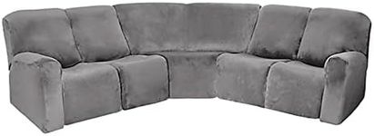 LightInTheBox 7-Piece Velvet Stretch Reclining Couch Covers 5 Seats Corner Sofa Cover L Shape Sectional Recliner Sofa Covers for Sofa Anti Slip Furniture Protector Thick Soft Washable (Gray)