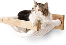 FUKUMARU Cat Hammock Wall Mounted, Kitty Beds and Perches, Wooden Cat Wall Furniture, Stable Cat Wall Shelves for Sleeping, Playing, Climbing, and Lounging, White Flannel Cat Shelves