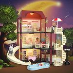 MITCIEN Dollhouse Kit Playset Little Critters Bunny Dolls for Girls with Swimming Pool and Slideside Family Toys for Toddler 3 4 5 6-Year-Old Girl
