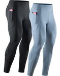 NELEUS Men's Compression Baselayer Running Tights Gym Leggings with Pockets, 6108# Black/Light Blue,2 Pack, Medium