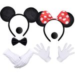 iZoeL Mouse COSTUME Kit 2x Mouse Ear Headband 4x White Gloves 2x Black Nose 1x bow tie bow for Carnival Accessory Birthday Fancy Dress Party Bag Favors Cosplay Adult Kid