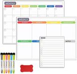 AUXIN Magnetic Dry Erase Daily Weekly Monthly Calendar Planner for Fridge, Kitchen Menu Planner Board with 6 Marker Pens