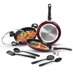 Milton Pro Cook Kitchen Jewel Plus Granito Induction 7pc Set (Fry pan 24cm/1.6 LTR; Kadhai 24cm/2.5 LTR with Glass Lid; Tawa 25cm; 2 Each Nylon Laddle & Spatula), Peach Metallic, Dishwasher Safe