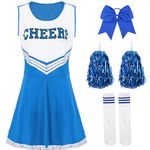 Cheerleader Costume Cheerleadeing Uniforms Clothing Cheerleading Pom Poms and Stockings (Blue, 8-10)