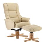 Morris Living Cairo Swivel Recliner Chair & Footstool in Cream Plush Faux Leather