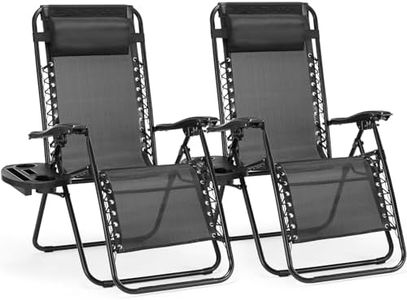 Sweetcrispy Zero Gravity Chairs, Set of 2 Portable Recliner Beach Camping Patio Outdoor Folding Lounge Chair with Cup Holder Trays and Adjustable Pillow for Poolside, Garden, Backyard, Lawn (Black)