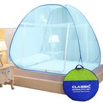 Classic Mosquito Net for Double Bed | King Size Foldable Machardani | Polyester 30GSM Strong Net | PVC Coated Corrosion Resistant Steel Wire - Full Blue