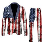 Men America Suits 2 Piece Slim Fit Single Breasted One-Button Tuxedo Suit Blazer Waistcoat Trousers Set for USA Independence Day Wedding Casual Formal Business Dinner Party (Dark Blue, XL)
