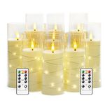 kakoya Flameless LED Candles with Timer 9 Pc Flickering Flameless Candles for Romantic Ambiance and Home Decoration Stable Acrylic Shell,with Embedded Star String，Battery Operated Candles（Ivory）