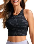 CRZ YOGA Women's Racerback Bikini Tops Quick Dry Modest Swimsuit Top Sports Padded Bathing Suit Jungle Camouflage Gray 14