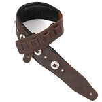 Walker And Williams C-44-BRN Handmade Brown Double Padded Premium All Grain Leather Guitar Strap with Conchos For Acoustic, Electric, And Bass Guitars, Dark Brown, Regular