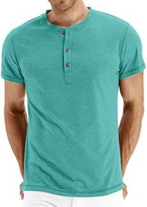 NITAGUT Mens Fashion Casual Front Placket Basic Short Sleeve Henley T-Shirts (M, 0 Vg Light Green)