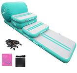 HIJOFUN Premium 5pcs Set of Inflatable Gymnastics Air Mat Tumble Track Tumbling Mat Floor Mats with 650W Electric Air Pump for Home Use/Training/Cheerleading/Beach/Park and Water (Mint Green)