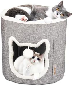 truepal Foldable Cat House Cat Cave Calming Cat Bed with Hanging Toy for Indoor Cats & Kittens Wahsable Cat Condo Anti-Tilt Reinforced Design Breathable Ventilated Cat Apartment (35x35x35cm, Grey)