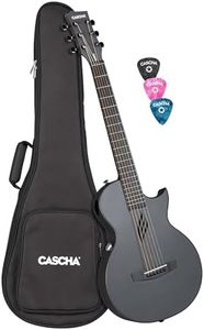 Cascha Kit de guitare pour débutant - En fibre de carbone noir - Guitare acoustique électrique à pan coupé - En fibre de carbone - Pour enfants et adultes