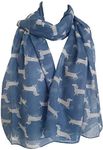 GlamLondon Dachshund Print Scarf, Mini Sausage Dogs, Animal Womens Ladies Long Big Puppies Wrap (a-Denim Blue)