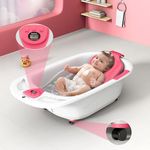 StarAndDaisy Baby Bath Tub with Temperature Sensor for New Born Baby Kids of 0 to 3 Years Anti-Slip Kids Bathtub for Baby Shower, Baby Bather- with Wheel (Pink)