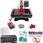 Print Digits | P8100 5-in-1 Heat Press Machine (Latest Model Teflon Coated with Double Heating Tubes) + 6-Color WiFi Printer | Sublimation Combo & Free Samples