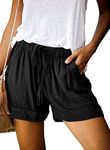 Velinsak Womens Shorts Summer Casual Comfy Cotton Linen Shorts High Waist with Elastic Waist Drawstring and Pockets Black Small