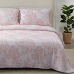 Great Bay Home 100% Turkish Cotton Queen Flannel Sheets Set | Floral Sheets, Deep Pocket, Soft Sheets | Warm, Double Brushed Bed Sheets | Pre-Shrunk & Anti-Pill Flannel Sheets (Toile-Blush Pink)