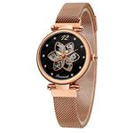 FORSINING Women's Diamond Mechanical Rose Gold Mesh Analog Wrist Watch