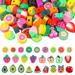 Vin Beauty 100 Pieces Cute Fruit Polymer Clay Beads, Assorted Style Fun Fruit Beads Mixed Spacer Clay Charm Beads for DIY Necklace Earrings Bracelet Jewelry Crafts Making Supplies