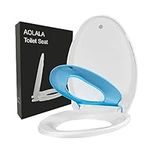 AOLALA Toilet Seat with Built in Potty Seat, 2 in 1 Oval Potty Training Toilet Seat, Elongated Toilet Seat Toddler, Adult Toddler Potty Seat for Toilet with Magnet Slow Close Never Loosen(Blue 18.5”)