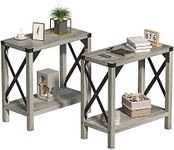 IDEALHOUSE Narrow End Table Set of 2 for Small Spaces, Rectangular Farmhouse Nightstand Sofa Side Table for Living Room, Bedroom, Lounge(Grey)