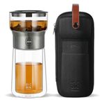 ZENS Modern Solo Infuser Teapot, Smart One Touch Drip Loose Tea Maker for Hot Tea Diffusers, Small Tea Pot with 270ml Insulated Glass Tea Mug and Portable Tea Kits for Gongfu Tea, Tea Lovers Gifts