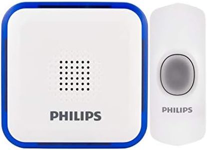 Philips Wireless Doorbell Kit, Battery-Operated Reciever, LED Alert Lights, 1 Push Button, 32 Melodies, 3 Volume Levels, 150 Ft Range, White, DES3140W/27