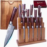 ChefHoablorn Damascus Knife Block Set 15PCS Kitchen Knife Set with Block Premium Chef Knife Stainless Steel,Japanese Kitchen Knife, with Exrtra Cutting Board Wine Corkscrew Set Perfect Kitchen Gift