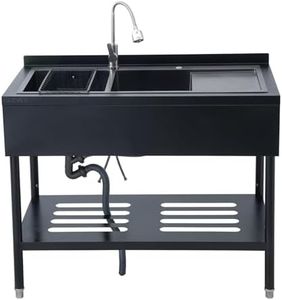 GarveeTech 47.2" Stainless Steel Commercial Utility Sink with Double Bowls & Drainboard, Freestanding Laundry Wash Station with Hot/Cold Faucet, Shelf & Drain Kit for Garage Outdoor Kitchen