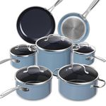 Nuwave Induction Ready Cookware Set 12 Pieces G10 Duralon Blue Ceramic in Cozy Blue, Non Stick Pots and Pans, Kitchenware Cooking Set, Cookware with Lids, Saucepan Pots and Frying Pans, PFAS Free