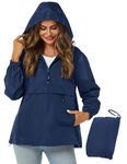 Avoogue Lightweight Rain Jackets For Women Waterproof Travel Raincoat Women Pullover Windbreaker Navy Blue Xl