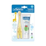 Dr. Brown's Infant-to-Toddler Training Toothbrush Set with Strawberry Fluoride-Free Toothpaste 1.4 oz, Soft for Baby's First Teeth, Giraffe, BPA Free, 0-3 Years