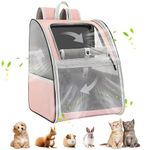 Pawaboo Dog and Cat Carrier Backpack, Small Dog Carrier Backpack for Small Medium Cats & Puppies, Fully Ventilated Steel Frame Bubble Cat Carrier for Hiking Travel Cycling - Pink (up to 22lbs)