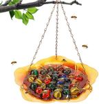 Bee Feeder with Vivid Flower Design, Anti-Rust Durable Iron Bee Watering Station for Feeding, Colorful Butterfly Bath Bowl Bee Cups with 30 Glass Marbles for Outdoor Garden Yard Decor (Golden Brown)