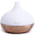 ASAKUKI 300ML Essential Oil Diffuser, Wood Grain BPA-Free Whisper Quiet Cool Mist Humidifier, Natural Home Fragrance Diffuser with 14 Colors LED Lights and Easy to Clean - Light Brown