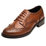 rismart Women's Brogue Pointed Toe Wingtips Leather Oxfords Lace-Up Flats 02372(Brown,UK3.5)