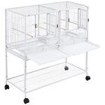 Yaheetech Wrought Metal Stackable Wide Rolling Bird Cage Divided Breeder Cage for Cockatiels Parrots Budgies,White