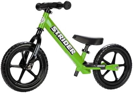 Strider 12” Sport Bike, Green - No Pedal Balance Bicycle for Kids 18 Months to 5 Years - Includes Safety Pad, Padded Seat, Mini Grips & Flat-Free Tires - Tool-Free Assembly & Adjustments