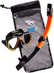 IST Snorkeling Combo Set Mask and Snorkel - Adult, Kids, Men, Women, Junior (Black Silicone & Orange, Narrow (Female or Junior))