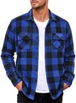 COOFANDY Men's Fleece Lined Flannel Shirt Plaid Shirts Jackets Button Up Coats Blue/Black Large