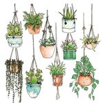 Stickers4 - Set of 5 Illustrated Hanging Plants/Potted Plant Stickers/Decals (Laptop/Fridge Sticker)