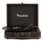 Audizio RP114W Briefcase Vinyl Record Player with Built-in Speakers, Retro Portable Wood Turntable, 3-Speed (33 1/3, 45, 78 RPM), USB Encoding, RCA & AUX Inputs, Headphone Output