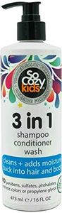 SoCozy 3in1 Shampoo + Conditioner + Body Wash For Kids Hair Cleans and Adds Moisture Back, Kiwi, 16 Fl Oz