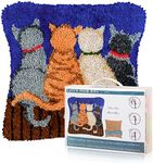 Msoesticc.dl Latch Hook Kits for DIY Throw Pillow Cover, Cute Cat Pattern Sofa Cushion Cover Latch Hook Craft Kits with Printed Canvas for Beginners Adults - 17 x 17 Inch