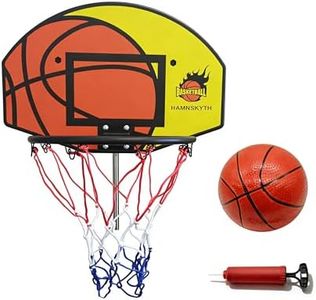 Hamnskyth Trampoline Basketball Hoop, Fits Most Straight & Curved Poles, with Stainless Steel Angle-Adjustable Mounting Base, Includes Mini Basketball & Pump